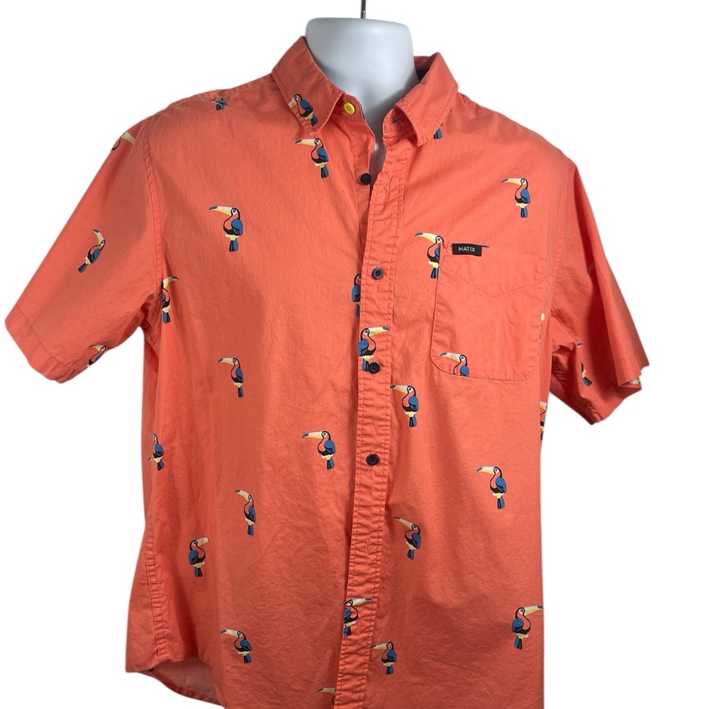 Matix Coral Toucan Print‎ Men's Short Sleeved Aloha Shirt, Size XL